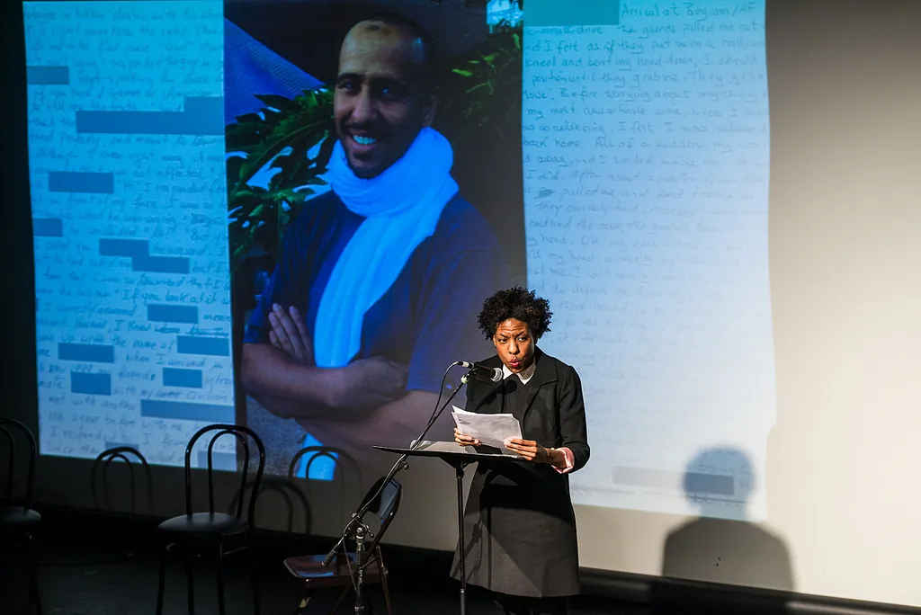 Bestselling author Ayana Mathis reads from "Guantanamo Diary" during New York City book event. (Nicola Bailey/PEN American Center)