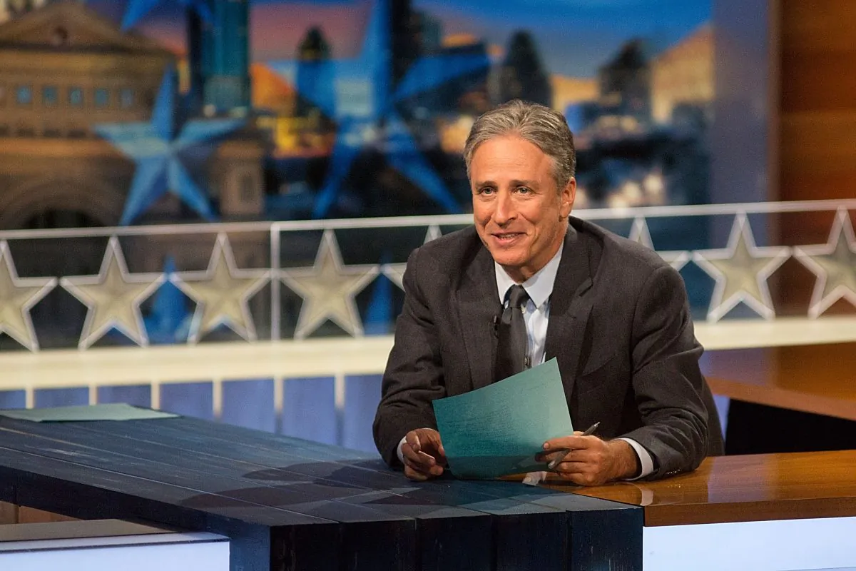 Host Jon Stewart at "The Daily Show with Jon Stewart" covers the Midterm elections in Austin with "Democalypse 2014: South By South Mess" at ZACH Theatre on October 28, 2014 in Austin, Texas.  (Rick Kern/Getty Images for Comedy Central)