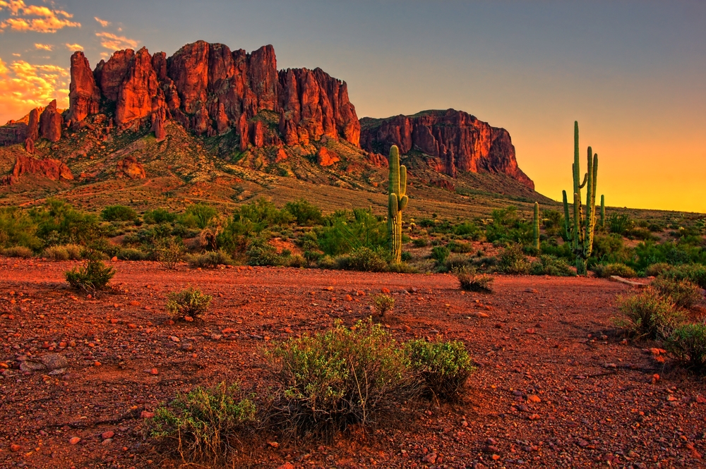 Sunset view of the desert and mountains near Phoenix, Arizona via Shutterstock*