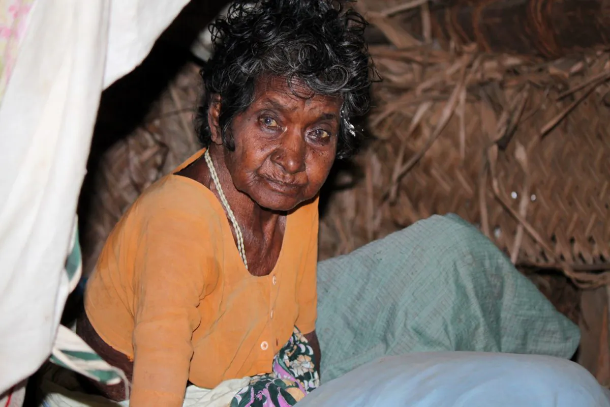 Pacchammal, a terminally-ill patient in her her home in the village of Kuruvinatham, Puducherry on the south east coast of India on Jan. 26, 2015. (Venus Upadhayaya/Epoch Times)