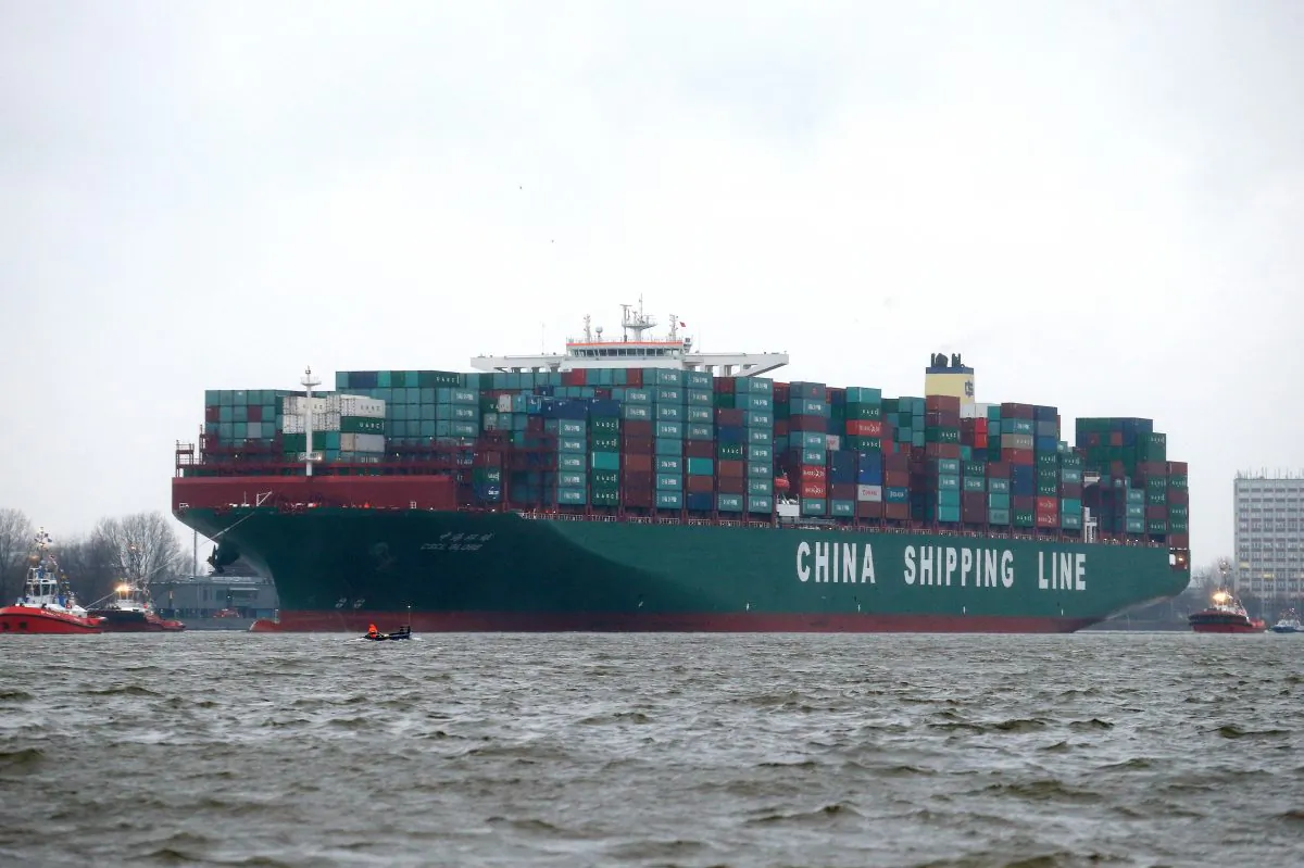 A China Shipping Group cargo ship arrives at the port of Hamburg, Germany, on Jan. 13. (Joern Pollex/AFP/Getty Images)