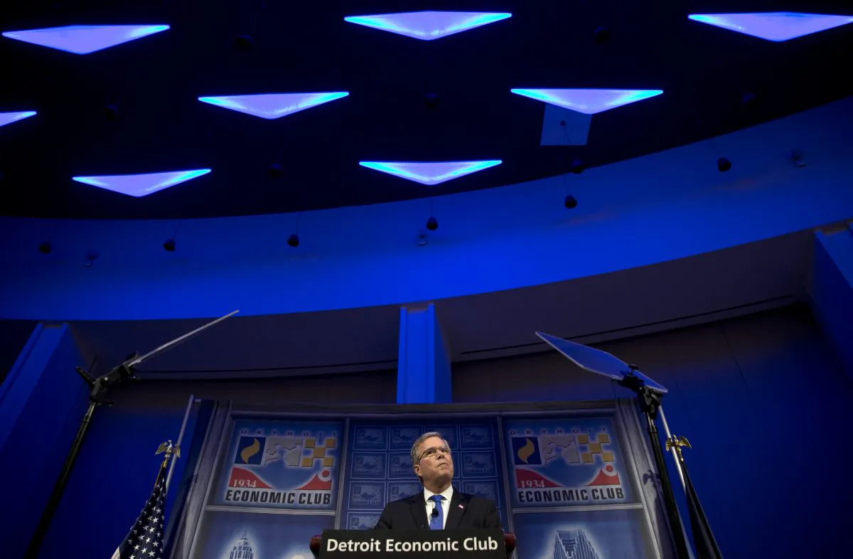 Former Florida Gov. Jeb Bush speaks at a Economic Club of Detroit meeting in Detroit Wednesday, Feb. 4, 2015. (AP Photo/Paul Sancya)