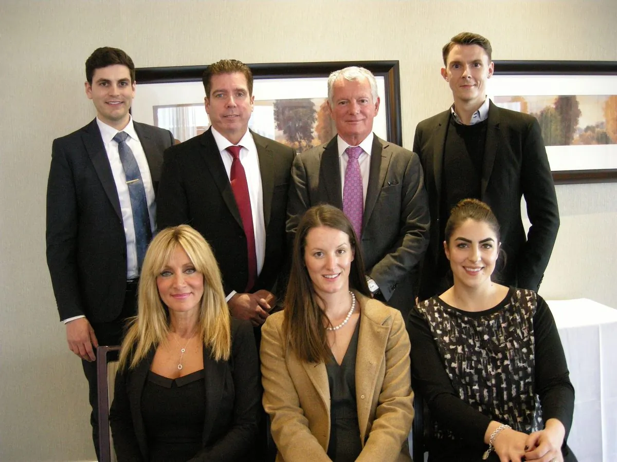 Back L-R: Milborne Real Estate’s Charles Jaque, Scott Davie, Hunter Milborne, and Robert Van Every. Front L-R: Anne Lambrou, Amanda Milborne, and Cara Hirsch. (Milborne Real Estate)