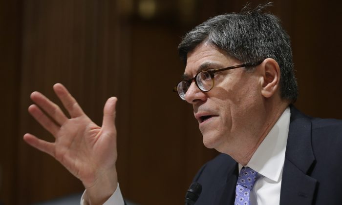 Treasury Secretary Jack Lew testifies before the Senate Finance Committee about the Obama administration’s proposed fiscal year 2016 federal budget on Capitol Hill on Feb. 5, 2015. (Chip Somodevilla/Getty Images)