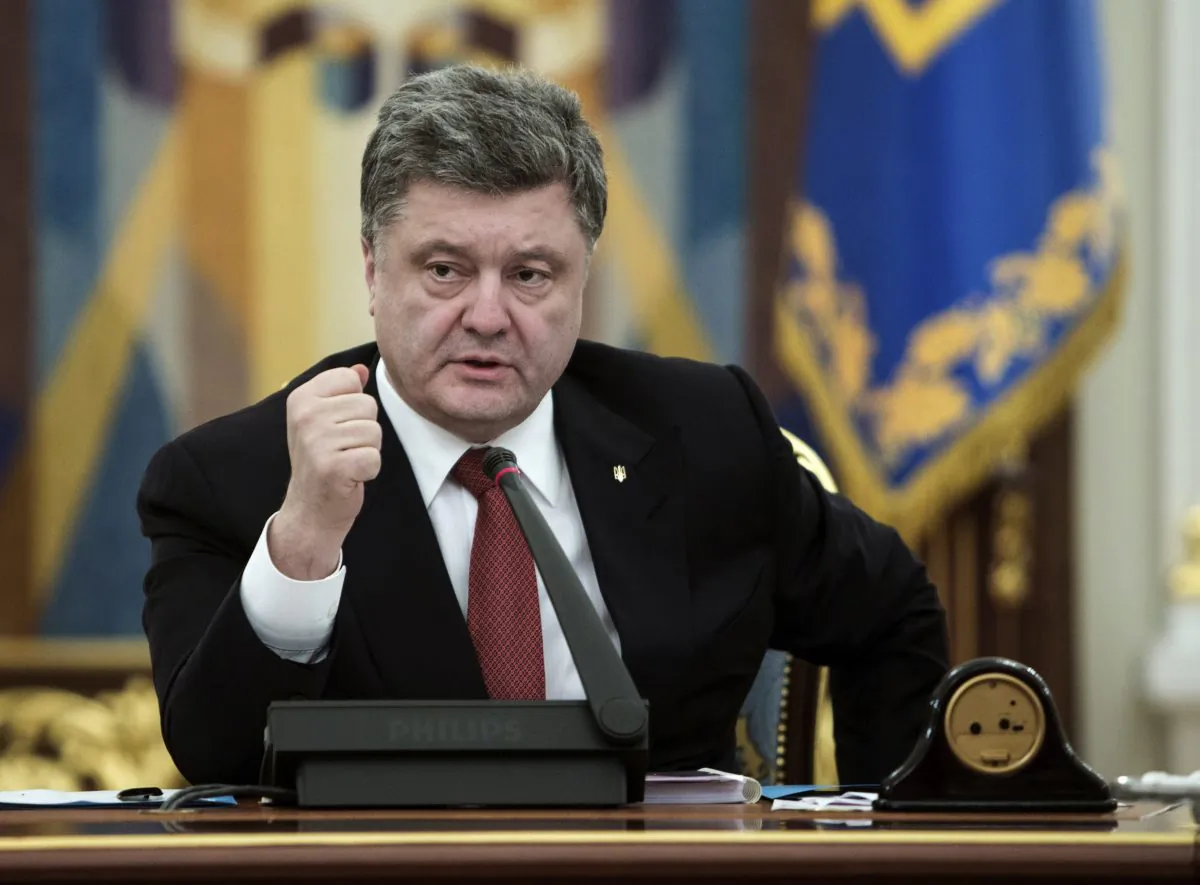 Ukrainian President Petro Poroshenko speaks in Kyiv, Ukraine, on Feb. 18, 2015. (AP Photo/Mykhailo Markiv)