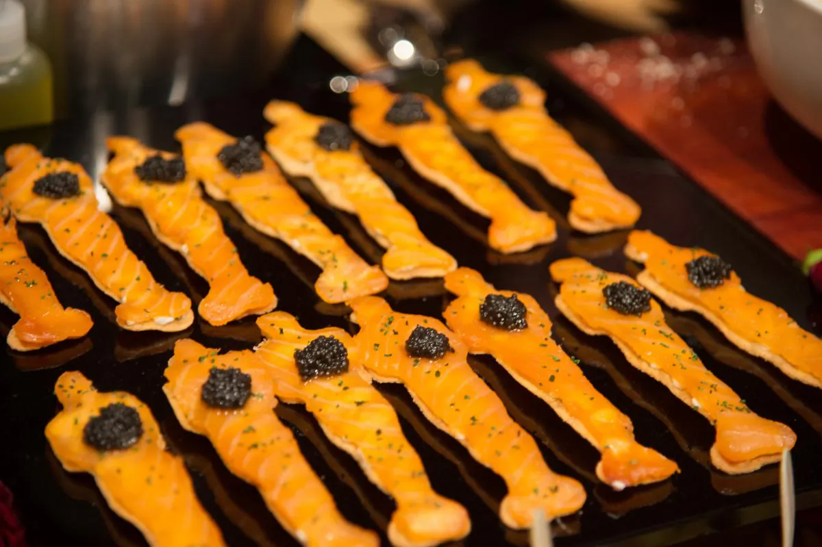 Oscar matzo hors d'oeuvres are displayed at the food and decor preview February 4, 2015 of this years Governors Ball, the post-Oscar celebration which follows the 87th Oscars ceremony on February 22 in Hollywood, California. This year's Governors Ball celebrates Hollywood's history and glamour and iconic actors in a vintage Hollywood atmosphere of warm, deep tones of a period-inspired lounge. (ROBYN BECK/AFP/Getty Images)