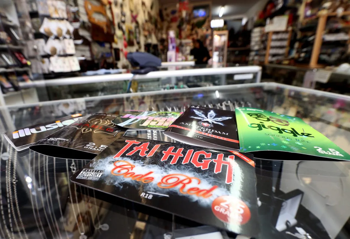 A collection of synthetic cannabis product lay on the counter on May 7, 2014, in a store in Auckland, New Zealand. Legislators around the world are trying to find ways to regulate synthetic drugs. (Jason Oxenham/Getty Images)