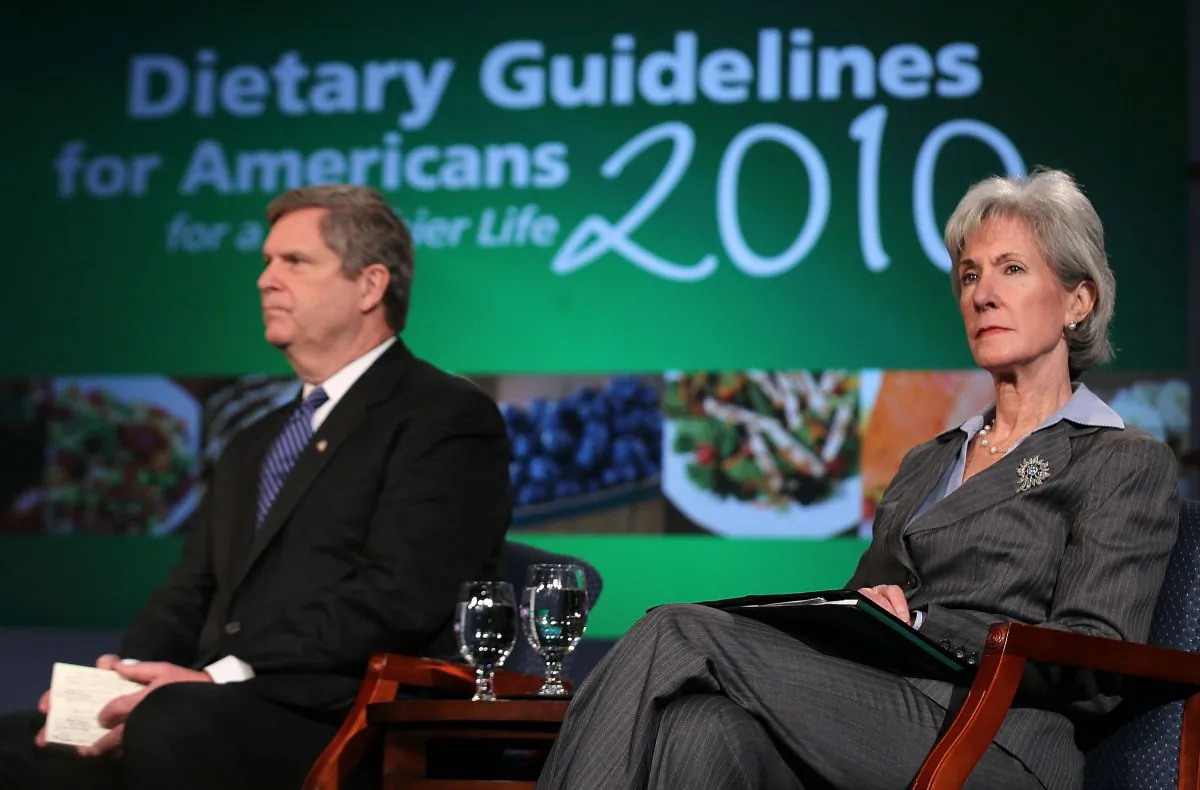 U.S. Agriculture Secretary Tom Vilsack and Secretary of Health and Human Services Kathleen Sebelius listen during a news conference to announce the release of the 2010 Dietary Guidelines for Americans in Washington, D.C., on Jan. 31, 2011. The 2015 guidelines are currently taking shape. (Photo by Alex Wong/Getty Images)