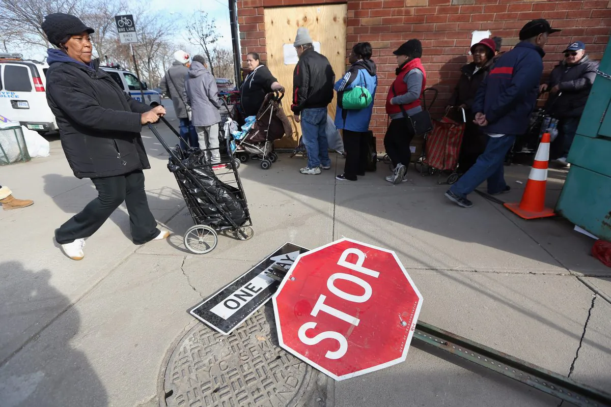 A downed stop sign in the Coney Island neighborhood of Brooklyn in the aftermath of Superstorm Sandy on Nov. 20, 2012. (Mario Tama/Getty Images)