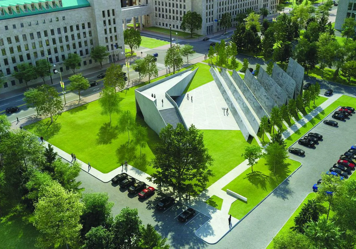 An artist’s rendering of the National Memorial to Victims of Communism slated to be built this year. As controversy swirls over the location of the memorial, leading Chinese democracy activist Shen Xue says such a prominent spot is actually ideal. (ABSTRAKT Studio Architecture)