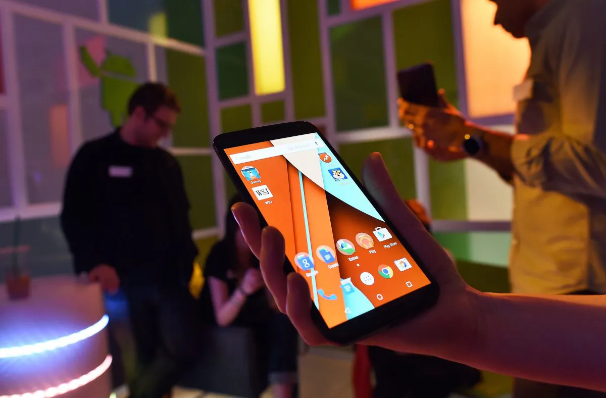 Journalists take a look at Google's newest smartphone nexus 6 during a media preview in New York on October 29, 2014. (Jewel Samad/AFP/Getty Images) 