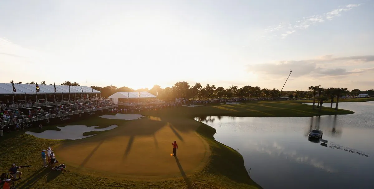 Patrick Reed celebrates his one-stroke victory on the 18th green during the final round of the World Golf Championships-Cadillac Championship at Trump National Doral on March 9, 2014 in Doral, Florida. (Mike Ehrmann/Getty Images)