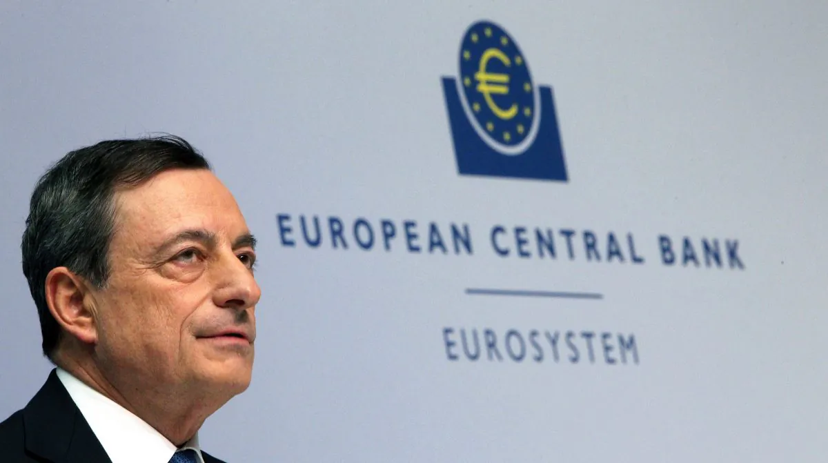 Mario Draghi, president of the European Central Bank, during a press conference following the meeting of the Governing Council in Frankfurt, western Germany, on Jan. 22, 2015. (Daniel Roland/AFP/Getty Images)