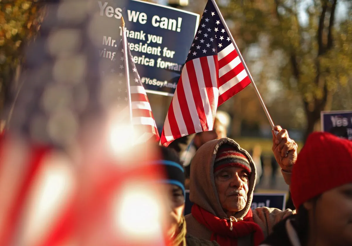 About 100 people gather to rally in support of President Barack Obama's executive action on immigration policy in Lafayette Square across from the White House in Washington, D.C., on Nov. 21, 2014. (Chip Somodevilla/Getty Images)