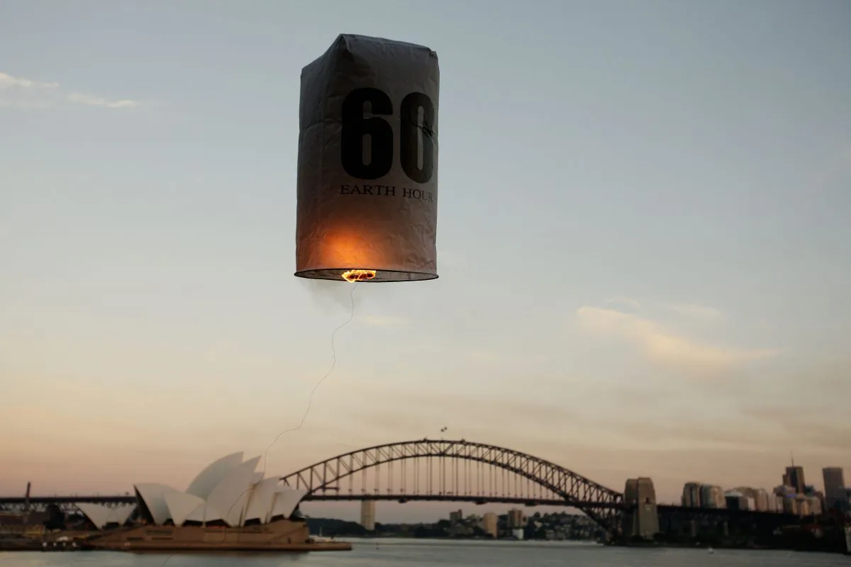 Seven lanterns representing the seven continents of the world are released over Sydney Harbour, in a countdown to Earth Hour in 2010, in Sydney, Australia. Earth Hour 2015 is focused on the impact of global warming on rural communities and food production this year. (Brendon Thorne/Getty Images for WWF