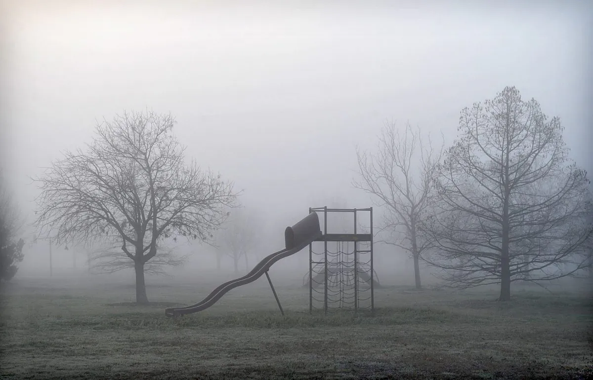 Thick fog blankets the playground at Lake Wichita Park in Wichita Falls, Texas, on March 11, 2015.  (AP Photo/Wichita Falls Times Record News, Torin Halsey)