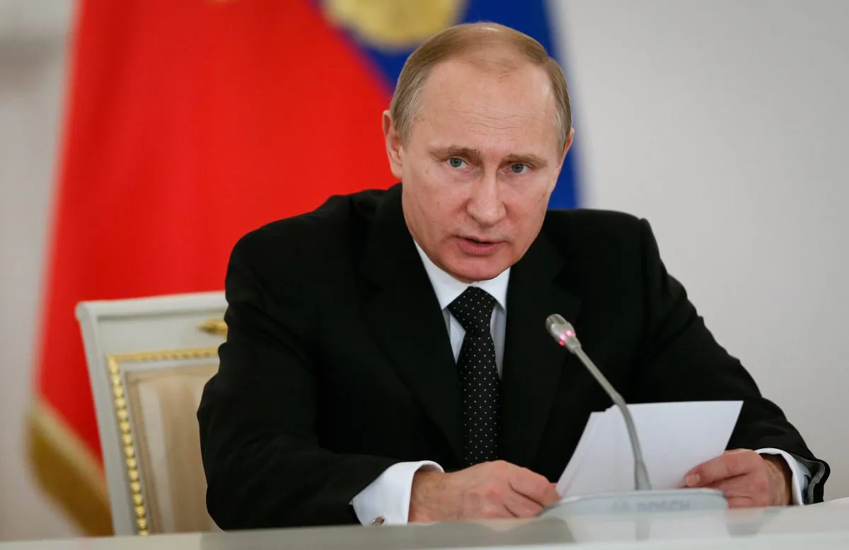 Russian President Vladimir Putin attends a meeting of the Victory Day celebrations organizing committee in the Kremlin in Moscow, Russia, Tuesday, March 17, 2015. (AP/Sergei Ilnitsky) 