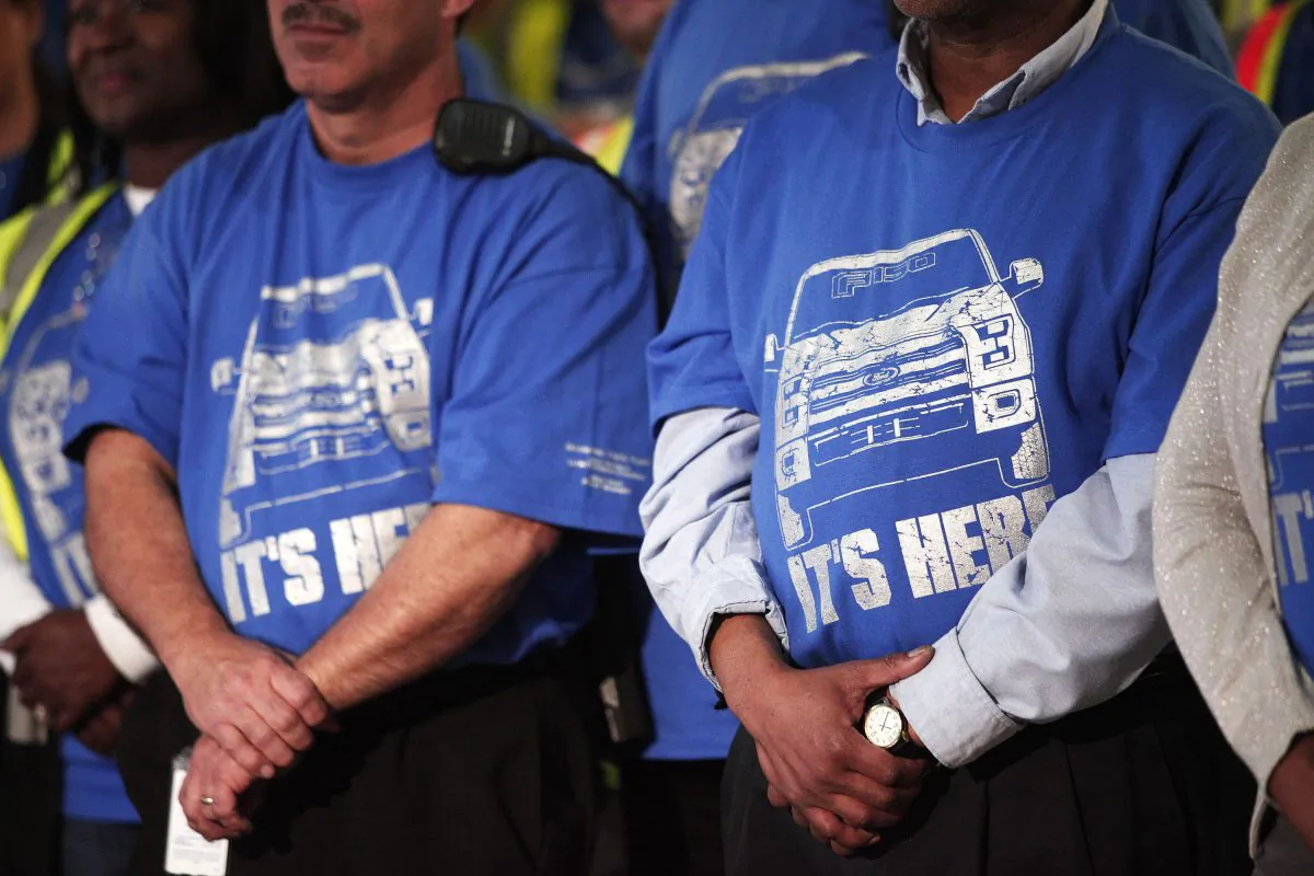 Ford workers at an event to celebrate the production launch of the all-new 2015 Ford F-150 truck in Dearborn, Michigan, on Nov. 11, 2014. (Bill Pugliano/Getty Images)
