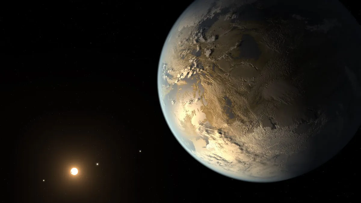 Artist's concept of a rocky Earth-sized planet in the habitable zone of its host star, possibly compatible with known data for Kepler-186f planet discovered in 2014 by the Kepler telescope. (NASA/SETI/JPL)