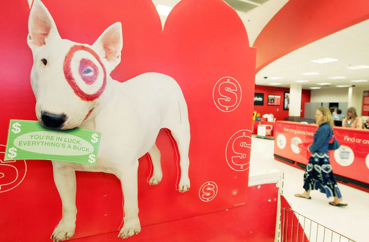 A sign with the Target dog mascot is seen inside a Target store in Albany, Ca., on May 15, 2006. (Photo by Justin Sullivan/Getty Images)