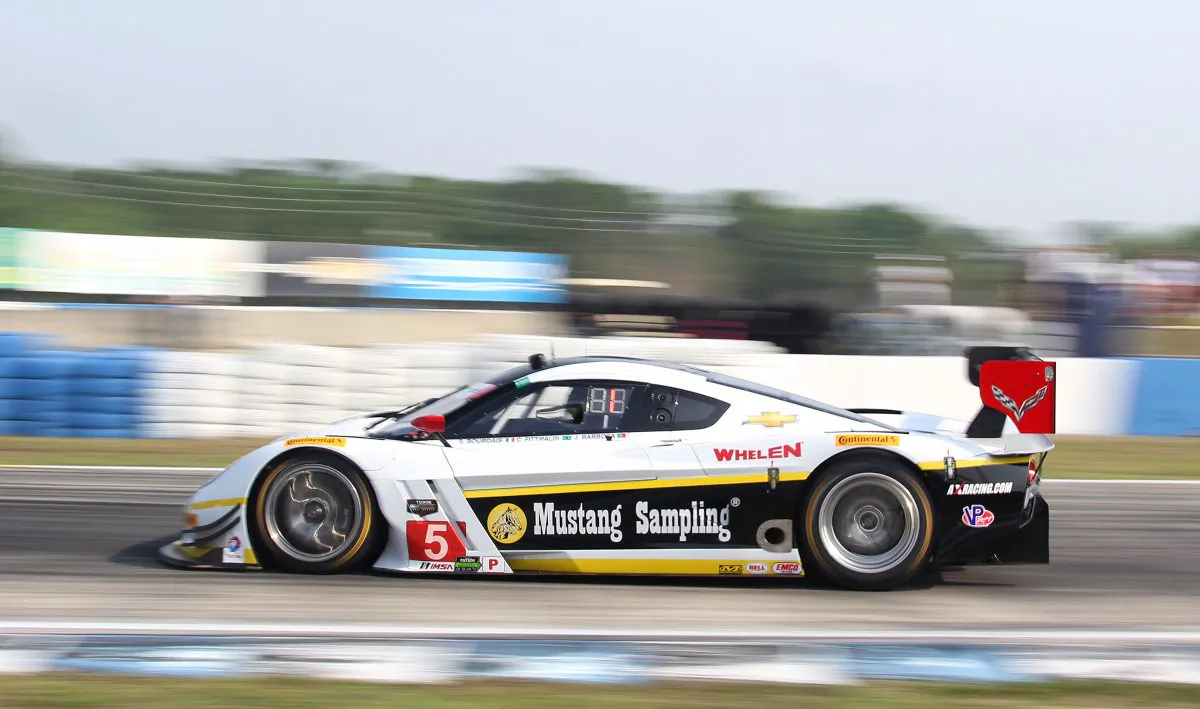 Joao Barbosa in the #5 Action Express rracing Coyote-Corvette was quickest in the first practice session for the Tudor SportsCar Championship 63rd Twelve Hours of Sebring. (Chris Jasurek/Epoch Times)
