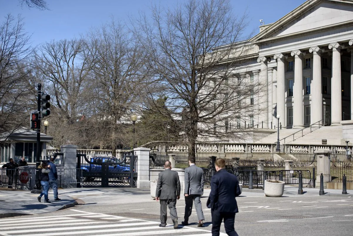 The Treasury Building at 15th Street in Washington on March 12, 2015. (Brendan Smialowski/AFP/Getty Images)