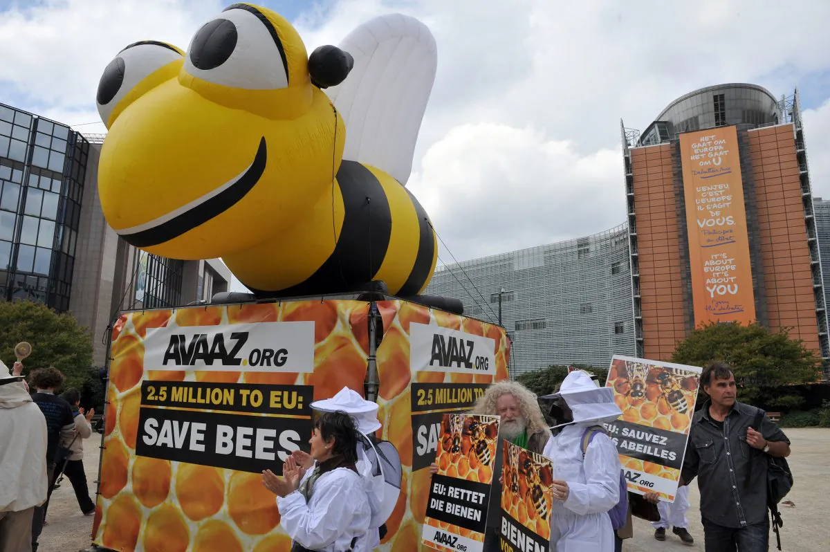 Beekeepers demonstrate to confront lawmakers at the EU headquarteras they decide to vote on whether to ban bee-killing pesticides, in Brussels on April 29,2013. (Georges Gobet/AFP/Getty Images)