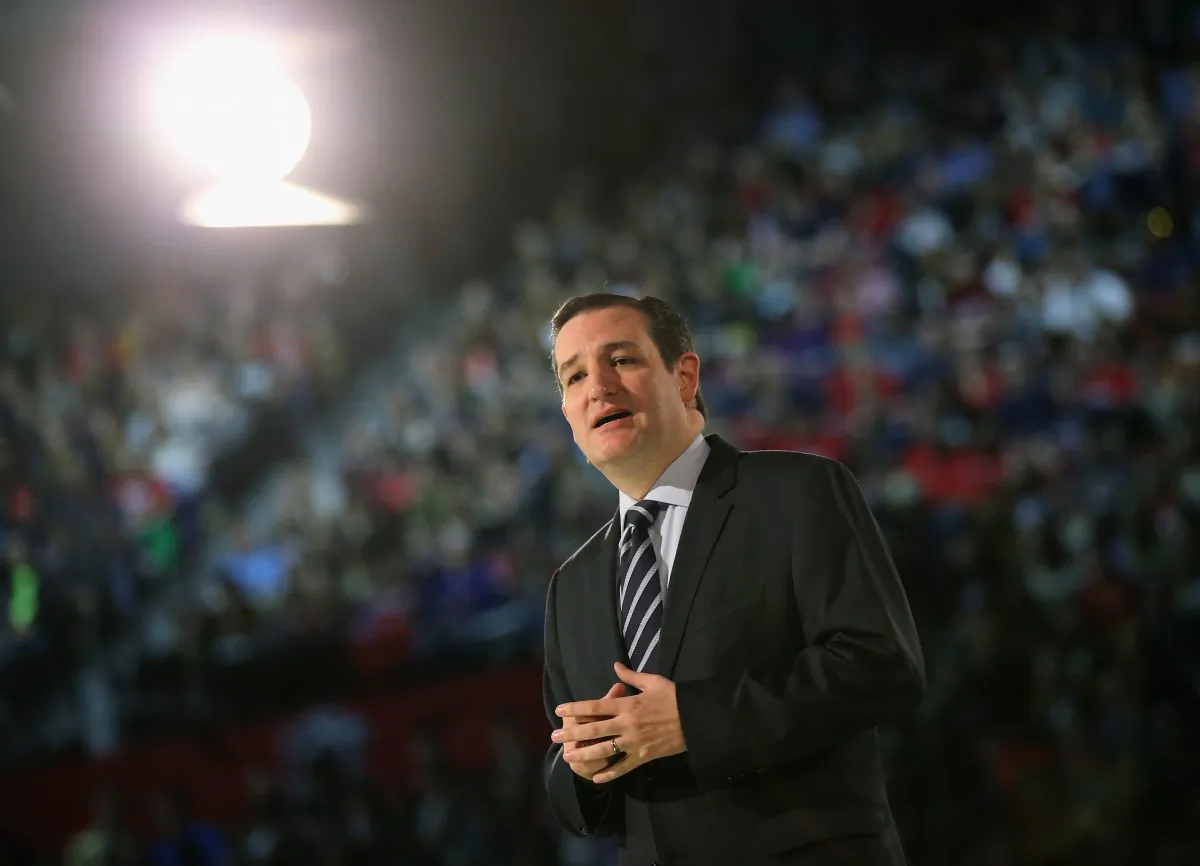 Sen. Ted Cruz (R-Texas.) stands on stage while speaking to a crowd gathered at Liberty University to announce his presidential candidacy March 23, 2015 in Lynchburg, Virginia. (Mark Wilson/Getty Images)