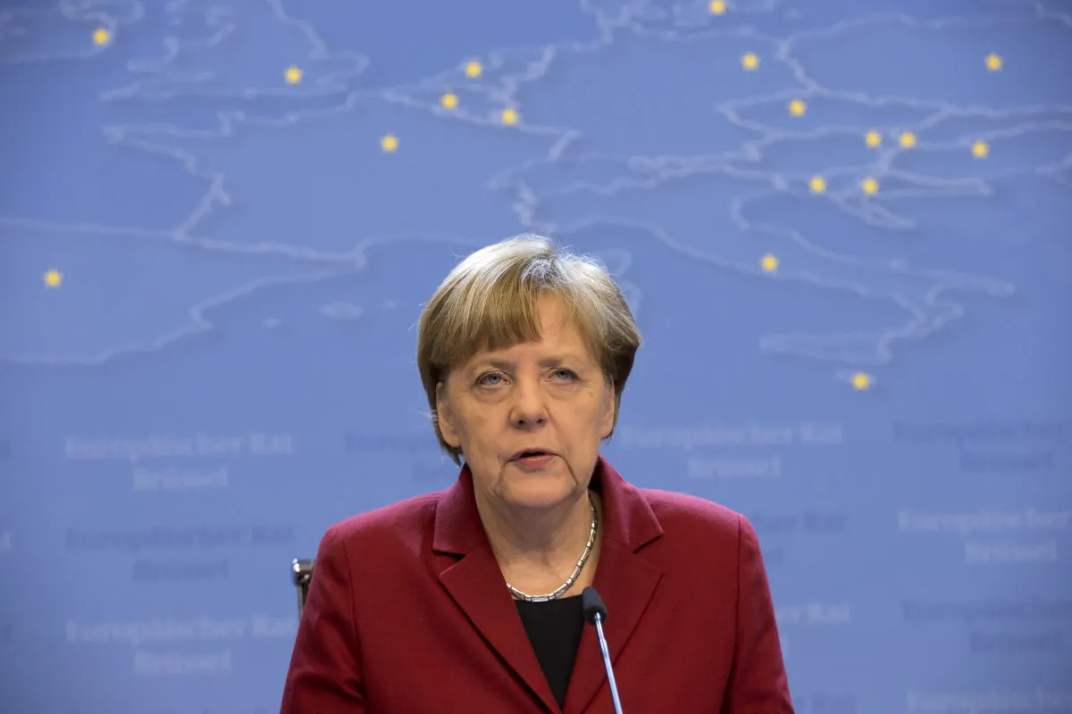 German Chancellor Angela Merkel delivers during a press conference following a round table meeting on Greece with Greek Prime Minister Alexis Tsipras at the EU summit in Brussels, Friday, March 20, 2015. (AP/Francois Mori)