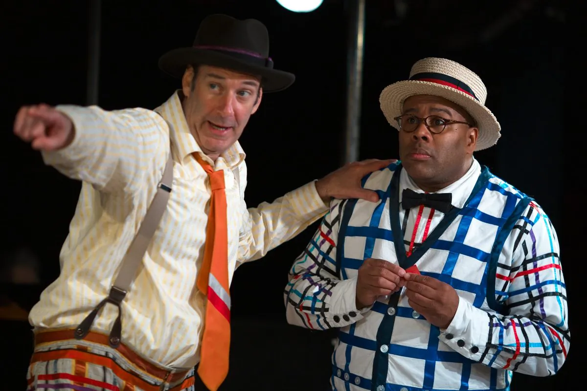 Dan Sharkey as Hucklebee (L) and Kevin R. Free as Bellomy in "The Fantasticks." The off-Broadway phenomenon The Fantasticks will end its fantastic run May 3.  (AP Photo/DDPR Public Relations, Graham Dougherty, File)