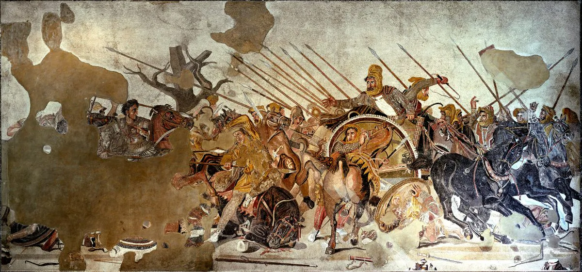 Mosaic at Museo Archeologico Nazionale in Naples depicting Alexander at the Battle of Issus. Alexander forcibly united Greece, conquered the Persian Empire, Egypt, conquered and established the Macedonian colonies in Iran, and overthrew northern India, to name a few of his victories. (Public Domain/Wikimedia Commons)