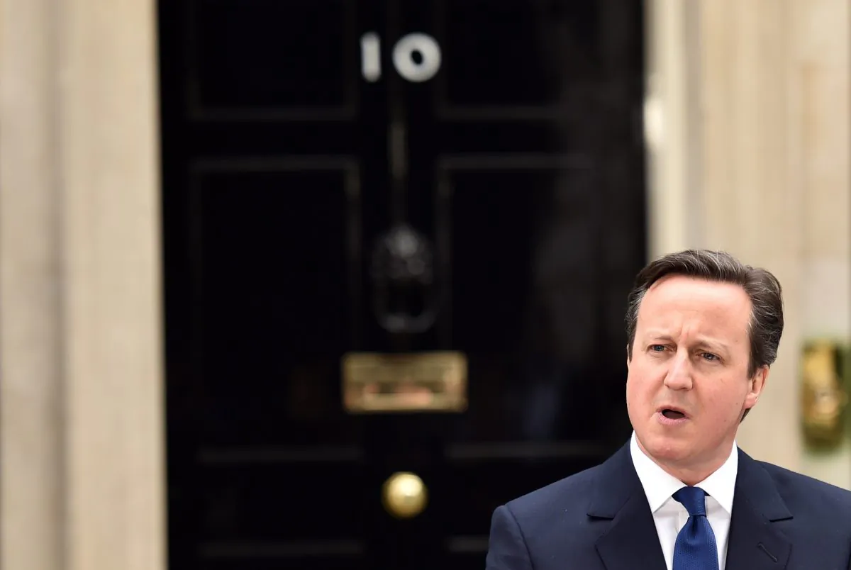 British Prime Minister David Cameron makes a statement outside 10 Downing Street in London on March 30, 2015 after an audience with Queen Elizabeth II to disolve parliament. (Leon Neal/AFP/Getty Images)