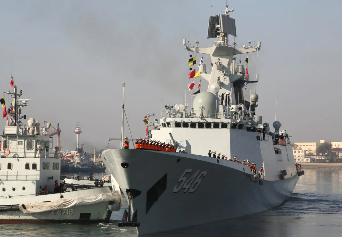 A Chinese missile frigate, the Yancheng, is shown on November 30, 2013, in Qingdao, China, prior to a deployment to the Gulf of Aden. The Chinese regime will now station several warships in the Gulf of Aden. (STR/AFP/Getty Images)