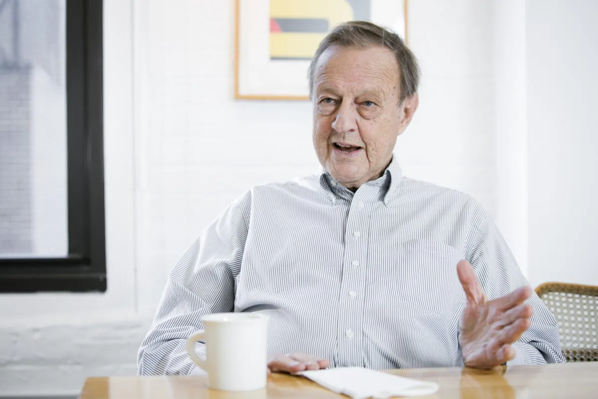 Ivan Chermayeff, founding partner of the Chermayeff & Geismar & Haviv brand design firm, talks about his life and work at the firm’s office space in Manhattan on April 2, 2015. (Samira Bouaou/EpochTimes)