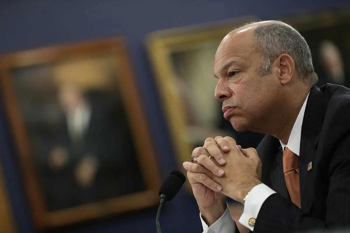 Homeland Security Secretary Jeh Johnson testifies before a security subcommittee on March 26, 2015, in Washington. Johnson will address cybersecurity during a meeting in Beijing. (Win McNamee/Getty Images)