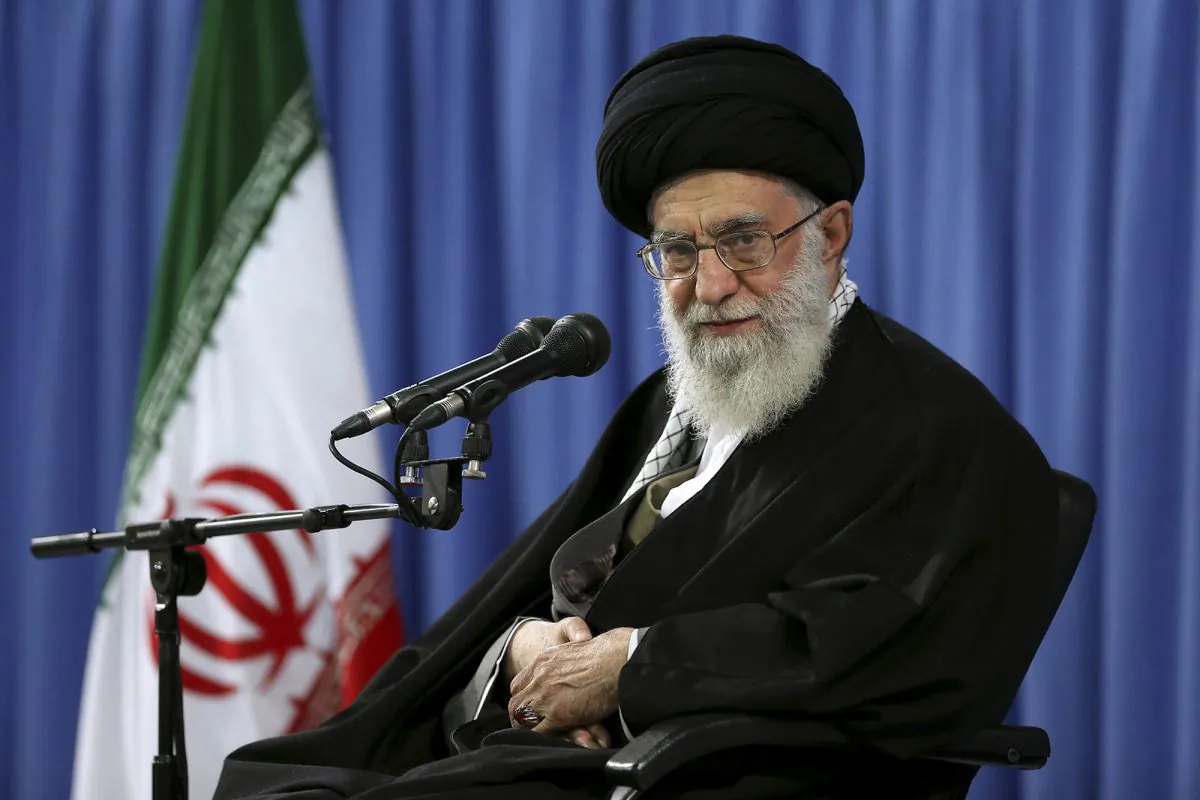 Iran's Supreme Leader Ayatollah Ali Khamenei at a meeting with a group of religious performers in Tehran on April 9, 2015. (Office of the Iranian Supreme Leader via AP)