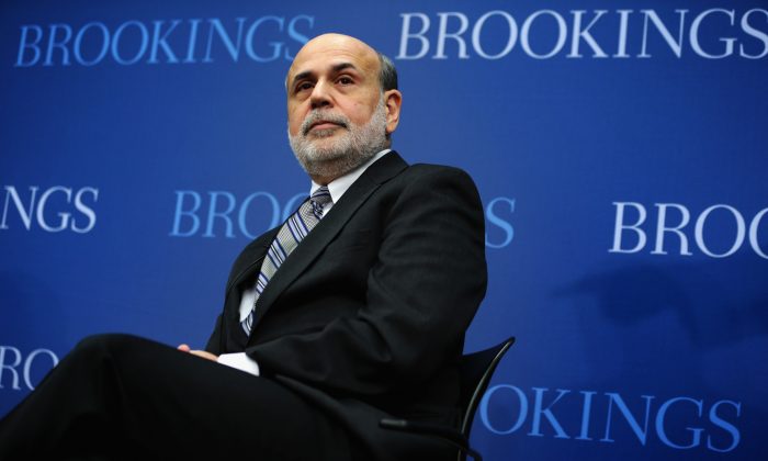 Federal Reserve Board Chairman Ben Bernanke sits during a session at the Brookings Institution January 16, 2014 in Washington, DC. (Alex Wong/Getty Images)