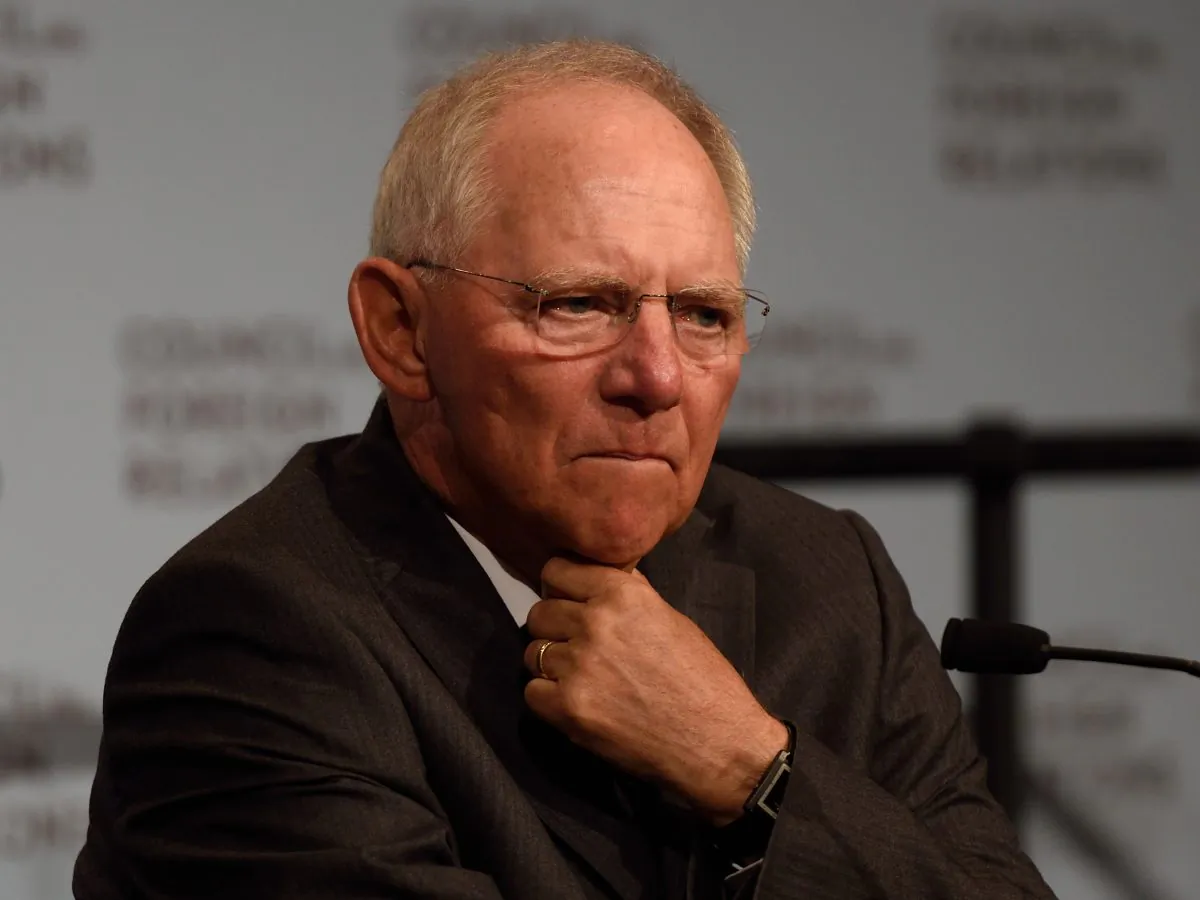 German Finance Minister Wolfgang Schauble speaks at the Council on Foreign Relations April 15, 2015 in New York. (Don Emmert/AFP/Getty Images)
