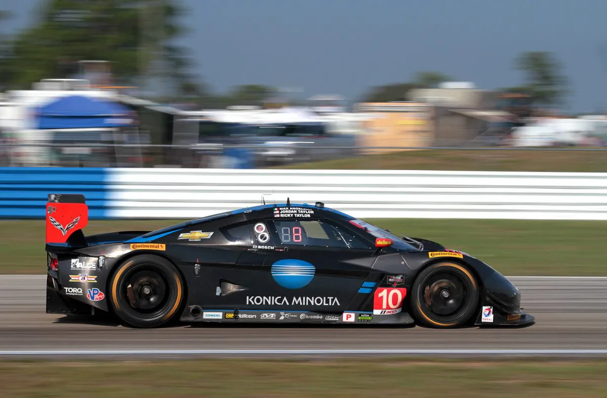 The #10 Wayne Taylor Racing Dallara-Corvette, here in action during the 2015 Tudor 12 Hours of Sebring, will start from the pole at Long Beach thanks to a series of record-breaking laps by Ricky Taylor. (Chris Jasurek/Epoch Times)