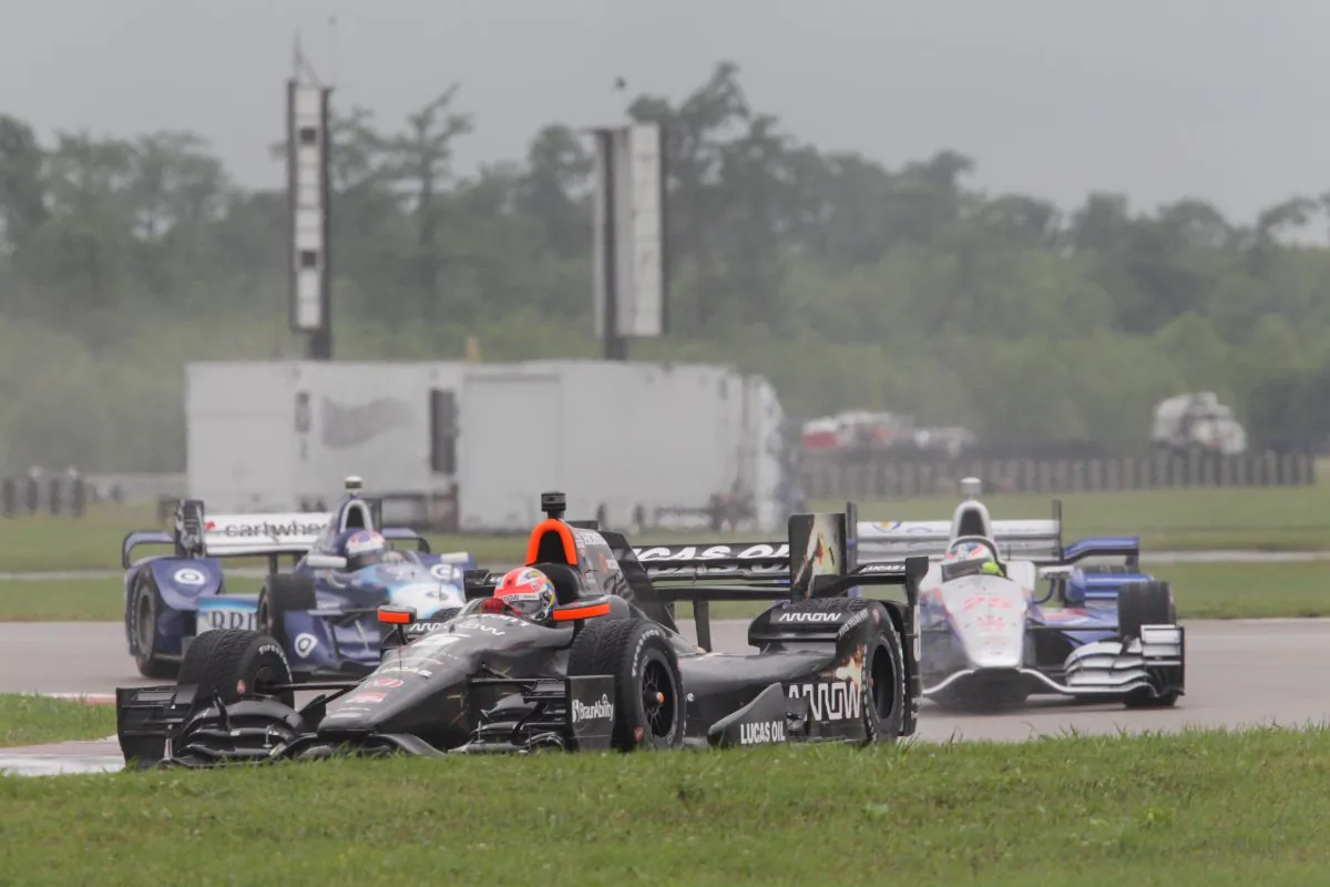 James Hinchcliffe leads the field during the late stages of the Indy Grand Prix of Louisiana at NOLA Motorsports Park. (Joe Skibinski/IndyCar.com)