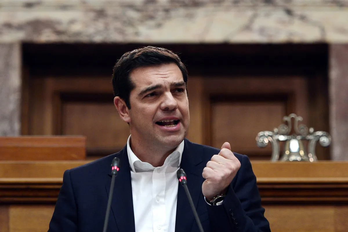 Greece's Prime Minister Alexis Tsipras addresses MP's at the Greek Parliament in Athens on Feb. 5. Tsipras tried but failed in an April 8 visit to Moscow to get Russia to provide loans that would help Greece out of its economic crisis. (LOUISA GOULIAMAKI/AFP/Getty Images)