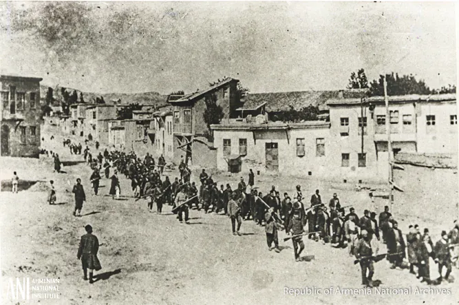 Armenians being marched out of Harput in 1915. (Republic of Armenia National Archives)