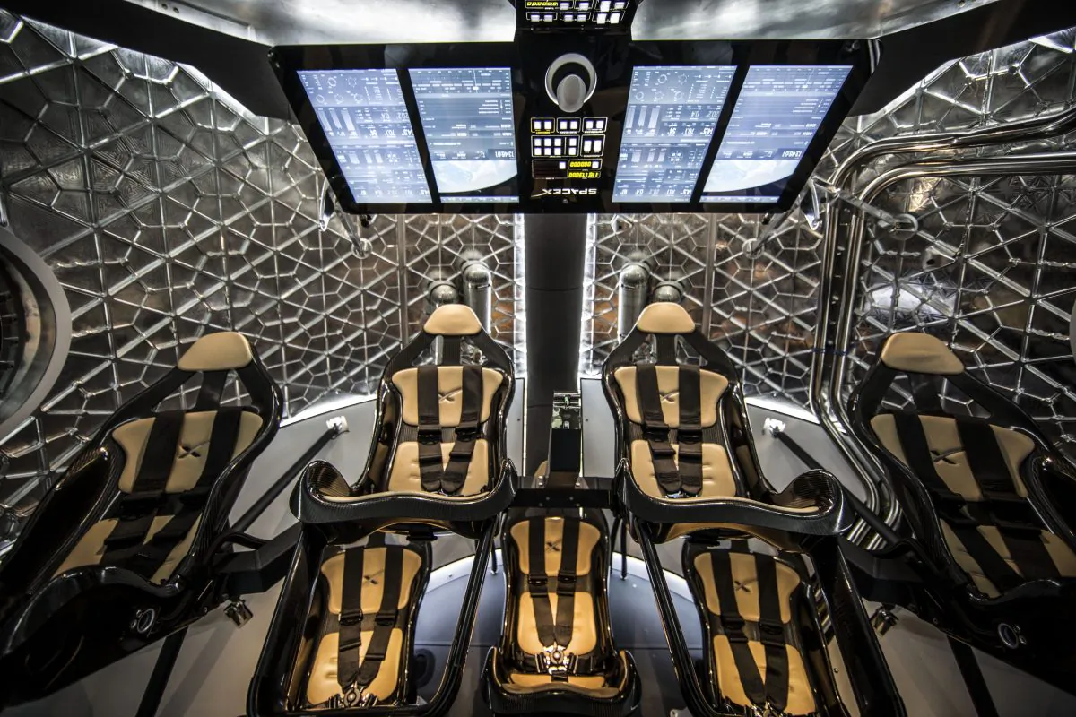 The interior of the Dragon V2 of the next generation astronaut spacecraft on May 29, 2014. (SpaceX)