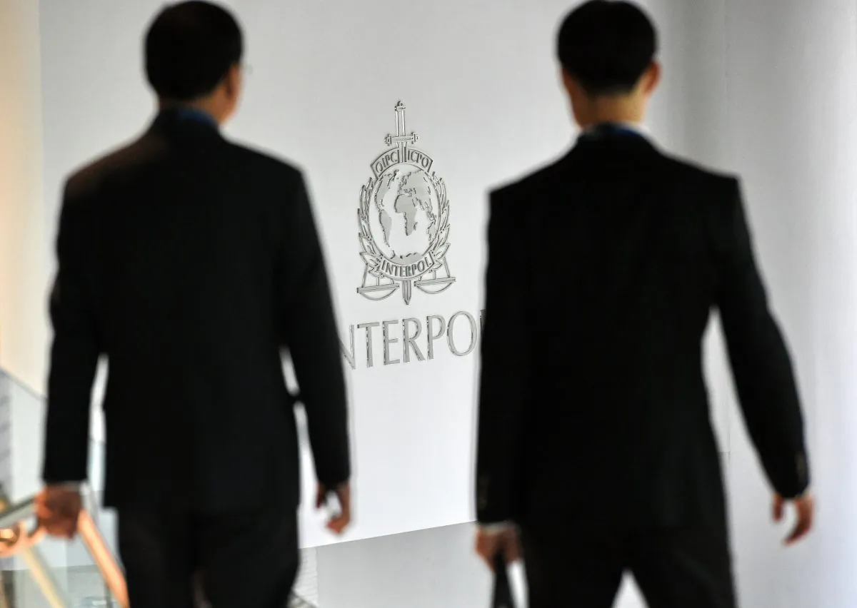 A logo at the newly completed Interpol Global Complex for Innovation building is seen during the inauguration opening ceremony in Singapore on April 13, 2015. (Roslan Rahman/AFP/Getty Images)