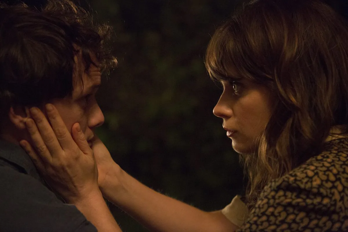 Anton Yelchin as "Pierre" and Zooey Deschanel as "Stella" in "The Driftless Area." (Bron studios)
