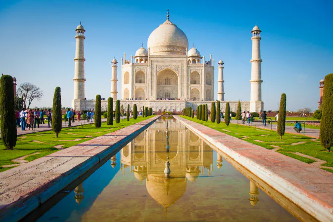 Taj Mahal on a bright and clear day via Shutterstock*