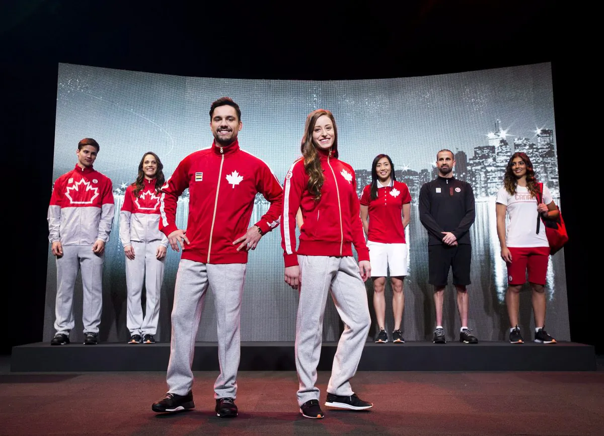 Canadian athletes model the Hudson’s Bay Pan Am/Parapan Am Games official new team uniforms in Toronto on April 28, 2015. (The Canadian Press/Nathan Denette)