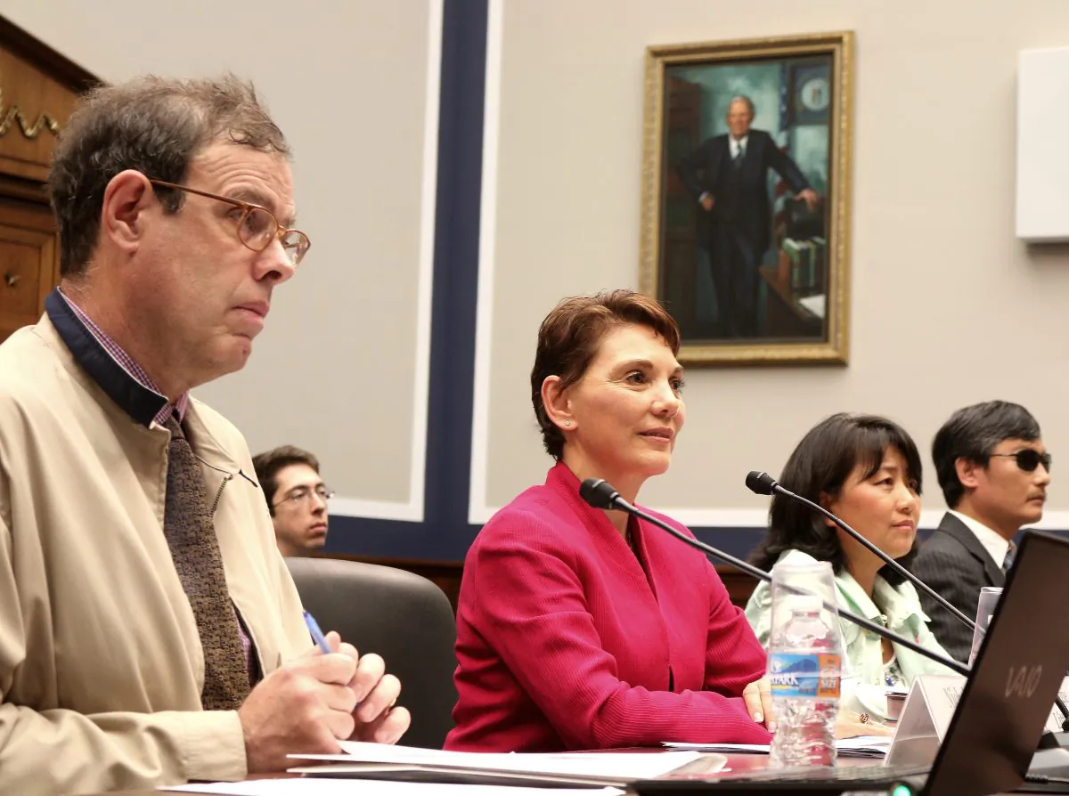 Nicholas Eberstadt, demographer, American Enterprise Institute; Reggie Littlejohn, founder and president, Women’s Rights Without Frontiers; Chai Ling, founder, All Girls Allowed; and Chen Guangcheng, Chinese legal advocate and activist, visiting fellow, Catholic University of America, speak April 30, at a Congressional Executive Commission on China hearing on “Population Control in China.” (Gary Feuerberg/Epoch Times)