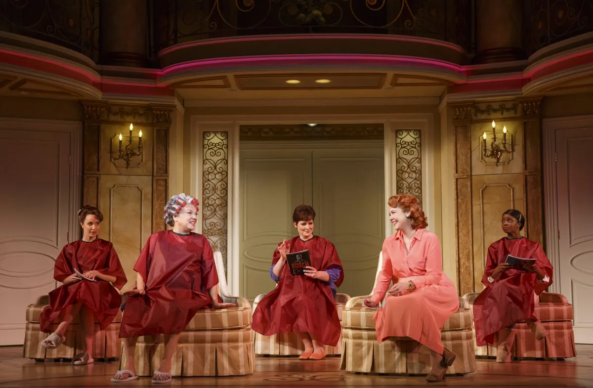 Preparing for the wedding: the bride (Sierra Boggess), her mother (Tyne Daly), her older sister (Lisa Howard), her mother-in-law to be (Harriet Harris) and her maid of honor (Montego Glover) in “It Shoulda Been You.” (Joan Marcus)