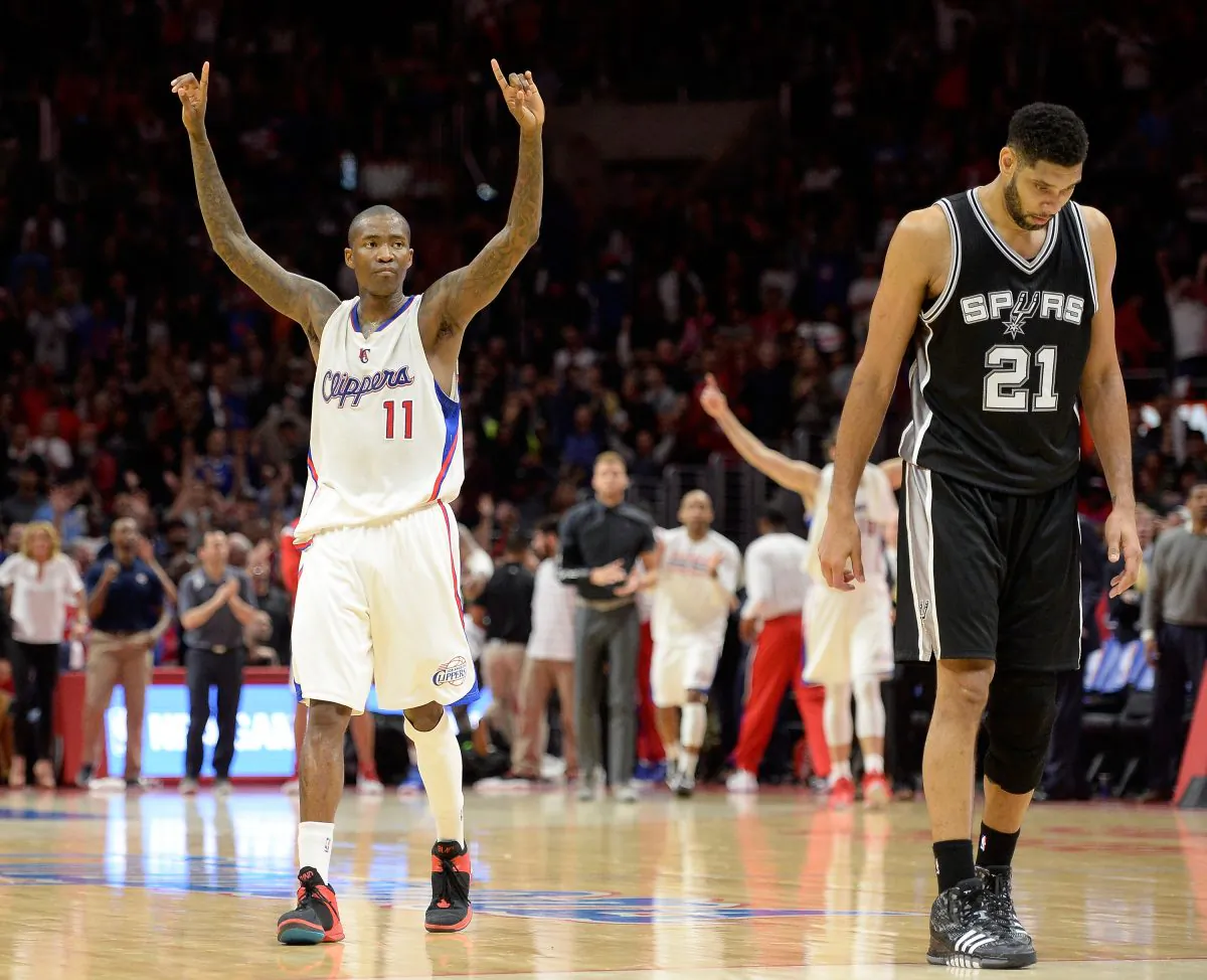 Jamal Crawford (L) and the Los Angeles Clippers topped Tim Duncan (R) and the San Antonio Spurs back on February 19 and then again in the first round of the NBA Playoffs. (Harry How/Getty Images)